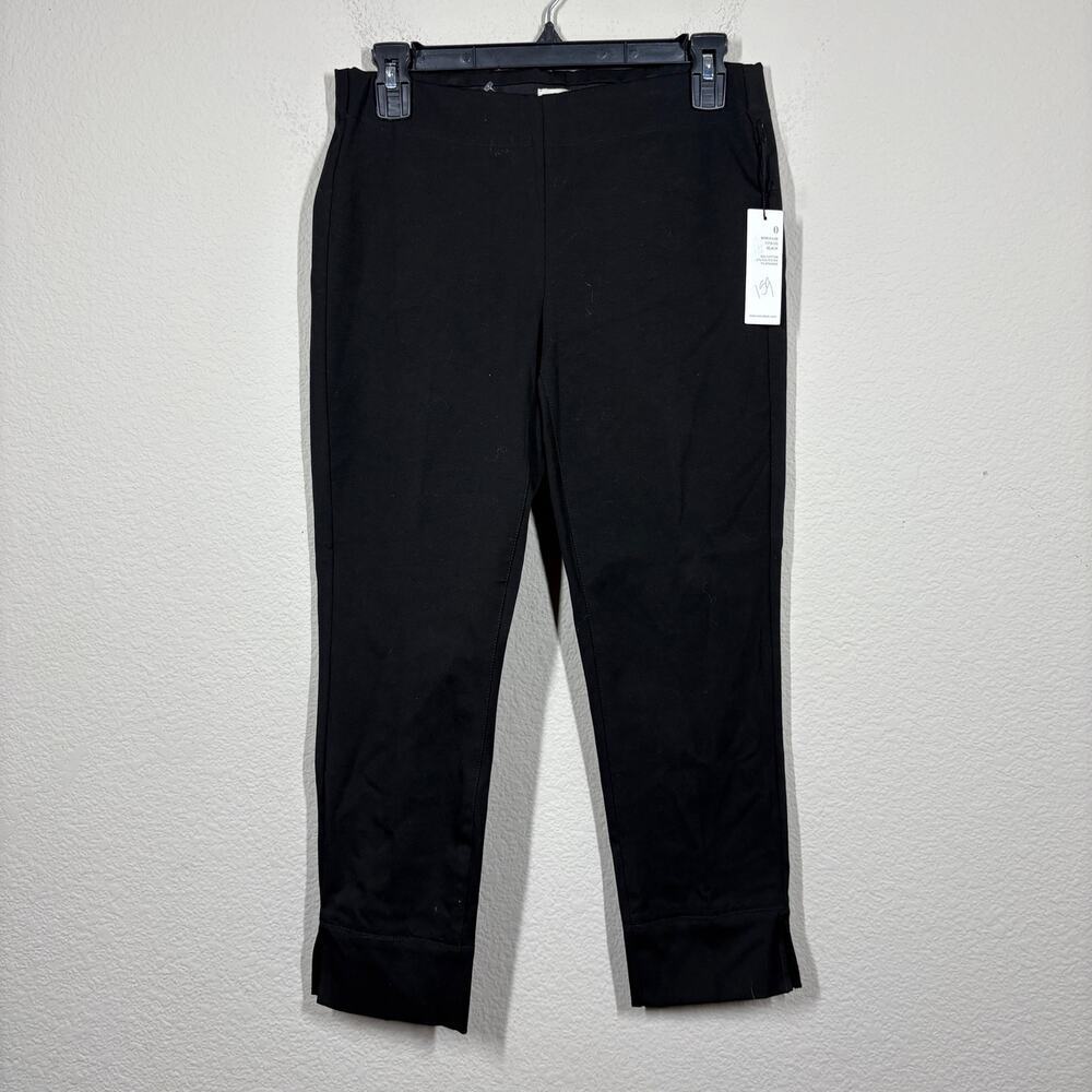 Ecru Womens 0 Straight Crop Chino Pants Black Cotton Blend Slit Hem Stretch